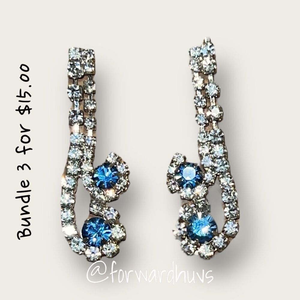 Vintage Blue and Clear Rhinestone Earrings